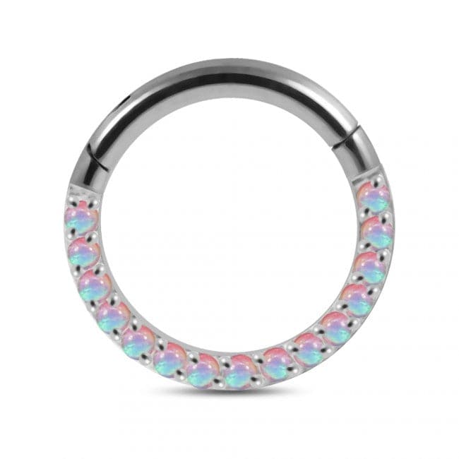 Pave Seamless with Opal Stone Hinged Clicker Segment Ring - Monster Piercing