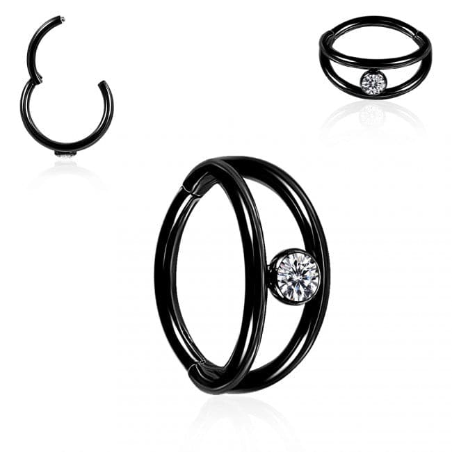 Jewelled Eye 316L Surgical Steel Hinged Segment Clicker Ring - Monster Piercing