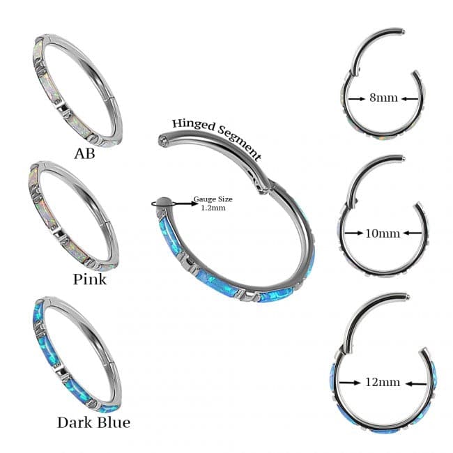 Opal Stones Inlay 316L Surgical Steel Hinged Segment Clicker Ring - Monster Piercing