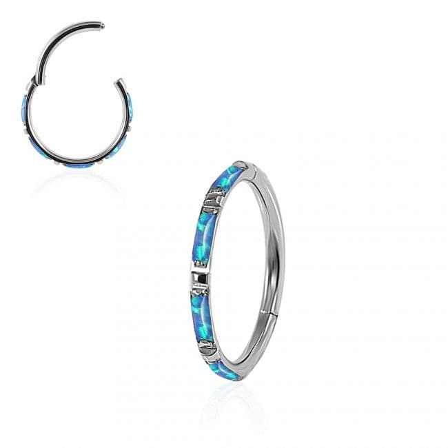 Opal Stones Inlay 316L Surgical Steel Hinged Segment Clicker Ring - Monster Piercing