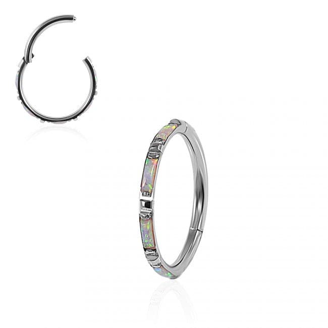 Opal Stones Inlay 316L Surgical Steel Hinged Segment Clicker Ring - Monster Piercing