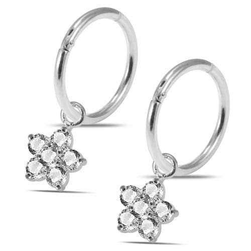 925 Sterling Silver Flower Drop Hinged Clickers - Monster Piercing