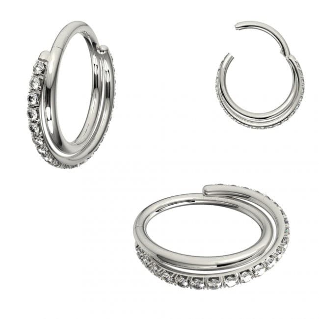 316L Surgical Steel Jeweled Double Row Twist Hinged Segment Clicker Ring - Monster Piercing