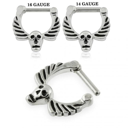 Skull with Angel Wings Septum Clicker - Monster Piercing