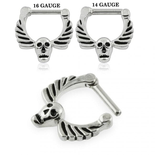 Skull with Angel Wings Septum Clicker - Monster Piercing