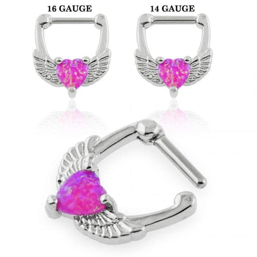 Synthetic Fuchsia Opal Heart Septum Clicker Ring - Monster Piercing