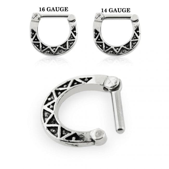 Tribal Dots Oxidised Septum Clicker Ring - Monster Piercing