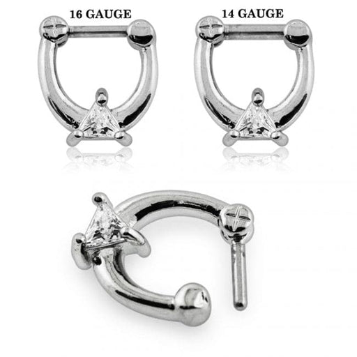 Sparkling Triangle Cubic Zirconia Septum Clicker Ring - Monster Piercing