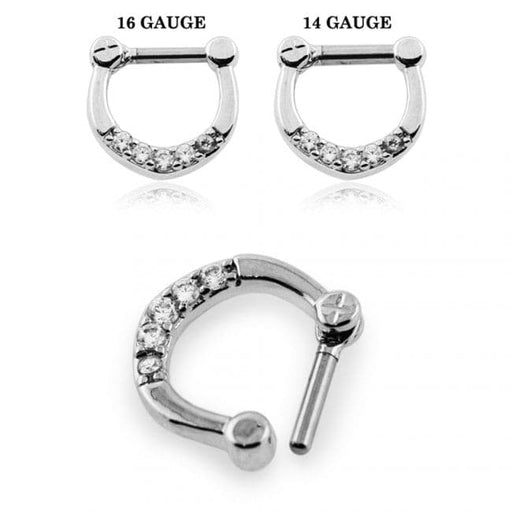 Sparkling Round Cubic Zirconia in Micro Setting Septum Clicker Ring - Monster Piercing