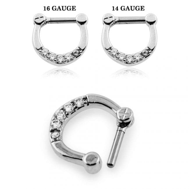 Sparkling Round Cubic Zirconia in Micro Setting Septum Clicker Ring - Monster Piercing