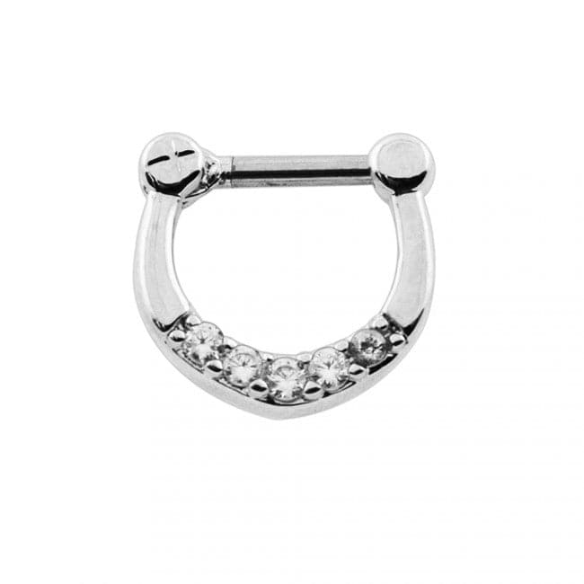 Sparkling Round Cubic Zirconia in Micro Setting Septum Clicker Ring - Monster Piercing