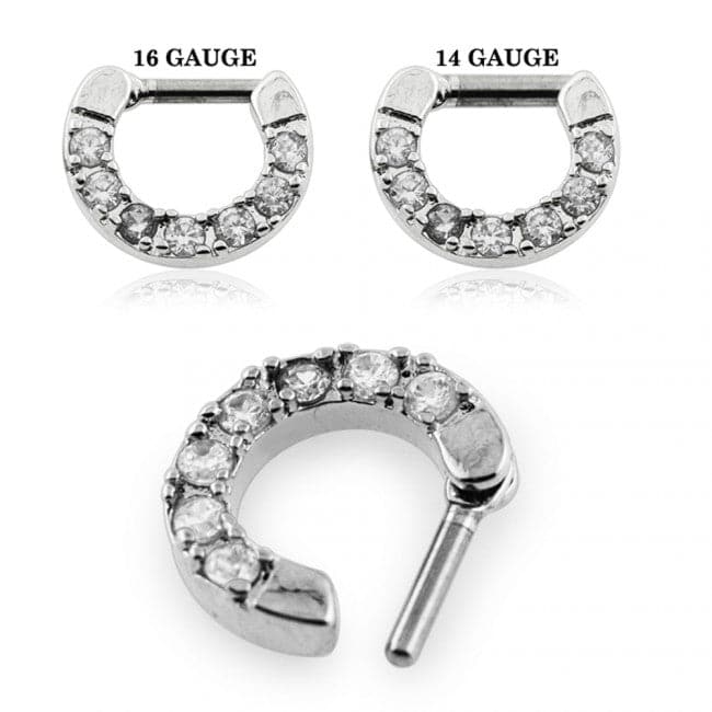 5 Round Cubic Zirconia Paved Septum Clicker Ring - Monster Piercing