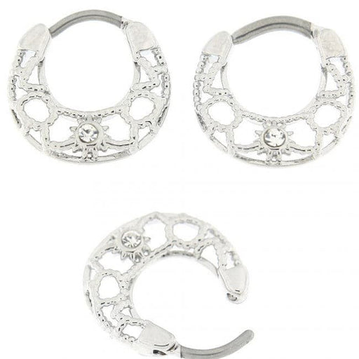 Cubic Zirconia Studded Septum Round Clicker Ring - Monster Piercing