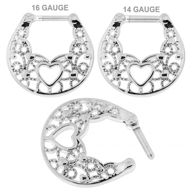 Floral with Center Heart Septum Clicker Ring - Monster Piercing