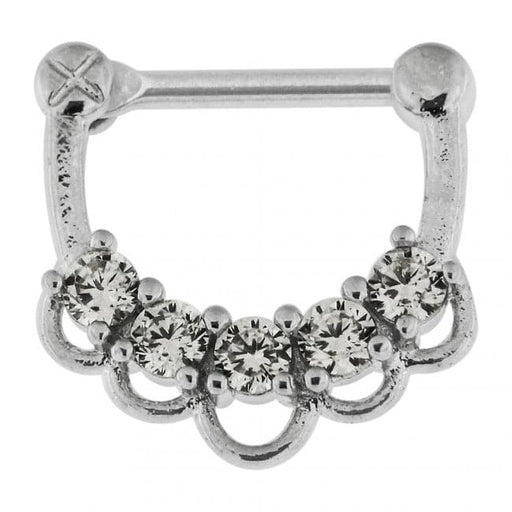 5 CZ Jewelled Floral Septum Clicker Ring - Monster Piercing