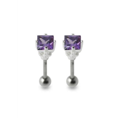 Jewelled Square Silver Ear Stud - Monster Piercing