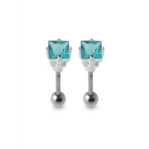 Jewelled Square Silver Ear Stud - Monster Piercing