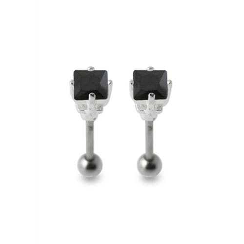 Jewelled Square Silver Ear Stud - Monster Piercing