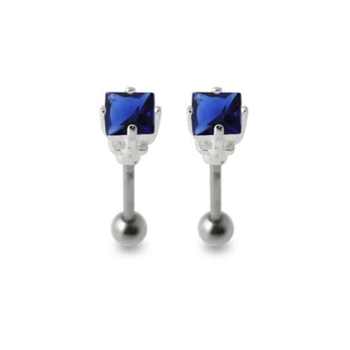 Jewelled Square Silver Ear Stud - Monster Piercing