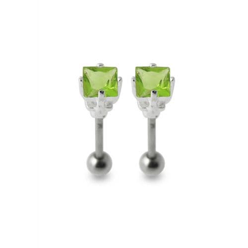 Jewelled Square Silver Ear Stud - Monster Piercing