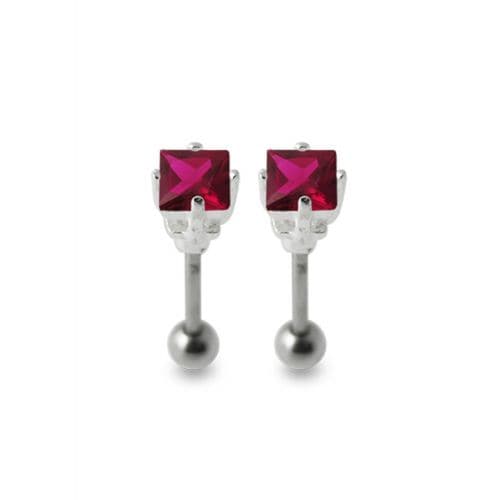 Jewelled Square Silver Ear Stud - Monster Piercing