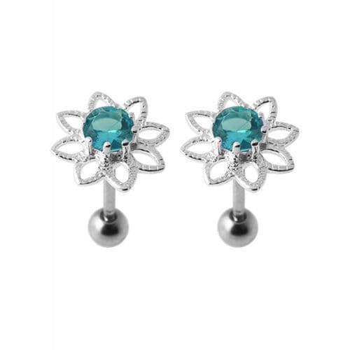 Jewelled Flower Silver Stud - Monster Piercing