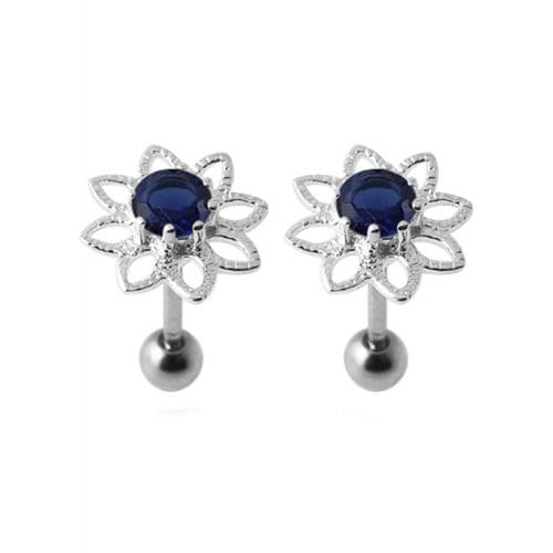 Jewelled Flower Silver Stud - Monster Piercing