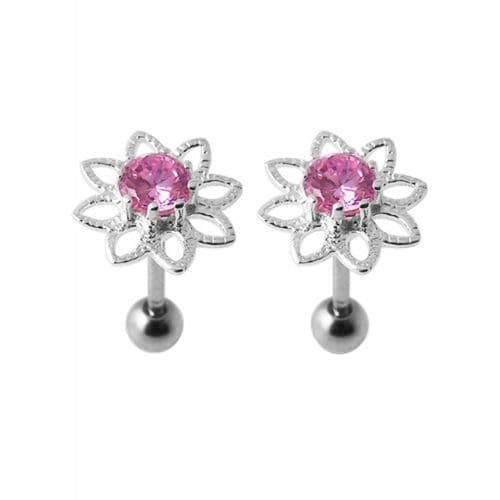 Jewelled Flower Silver Stud - Monster Piercing