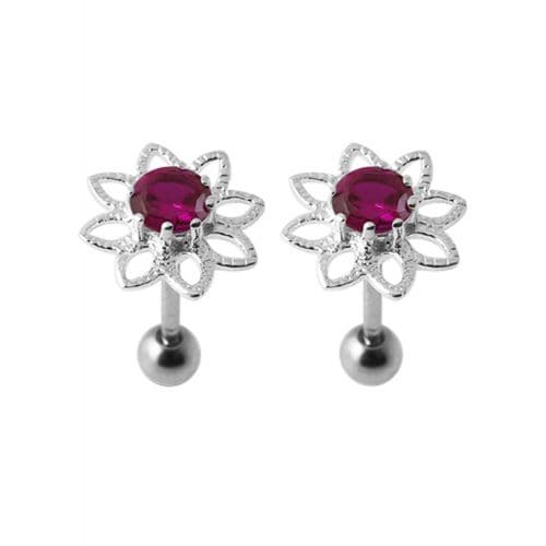 Jewelled Flower Silver Stud - Monster Piercing