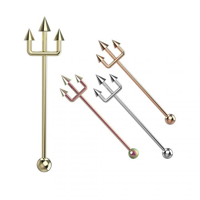 316L Surgical Steel Trident Industrial Barbell - Monster Piercing