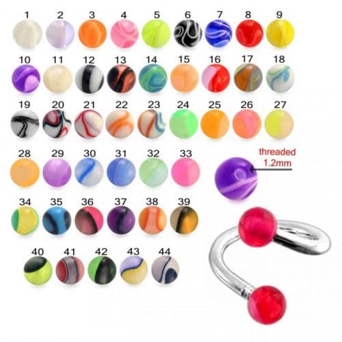 Twisted-Spiral Barbell Red UV Balls Eyebrow and Spiral Lip Rings (Pack of 10) - Monster Piercing