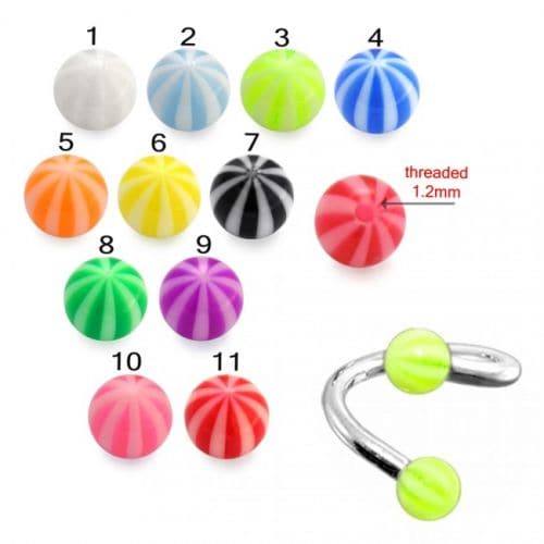 Steel Twisted-Spiral Candy Stripe UV Beach Ball (Pack of 10) - Monster Piercing