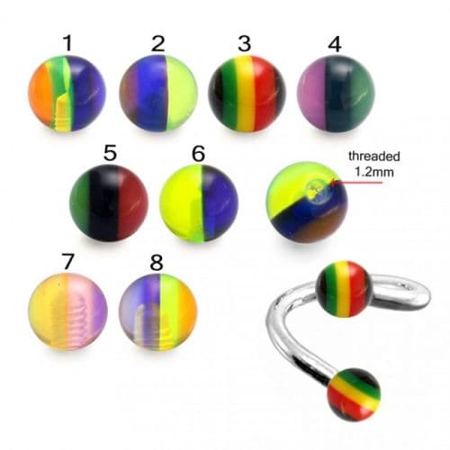 Twisted-Spiral UV Colour Rasta Balls (Pack of 10) - Monster Piercing