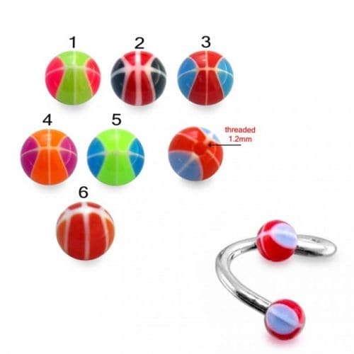 Twisted Barbell With UV Fancy Mix Colour Acrylic Balls (Pack of 10) - Monster Piercing