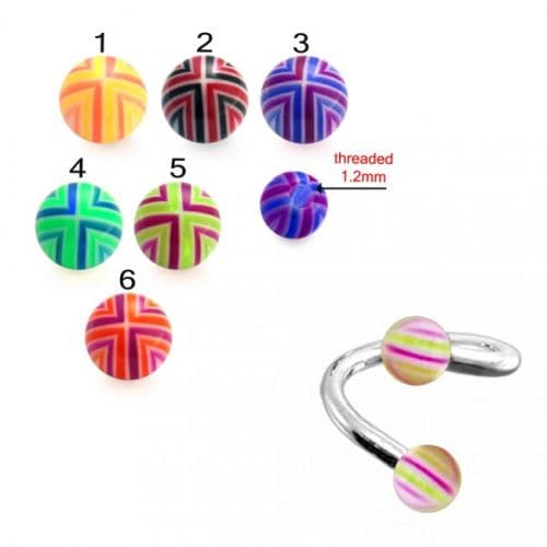 Steel Eyebrow Twisted Barbell with UV Colourful Hand Paint Balls (Pack of 10) - Monster Piercing