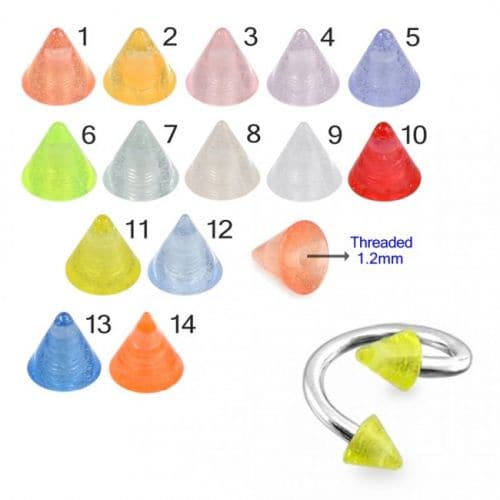 Twisted Barbell with UV Fancy Cones With Multi Colourful Designs (Pack of 10) - Monster Piercing