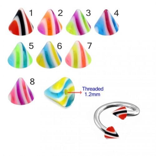 Steel Twisted Barbell With UV Fancy Colour Cones (Pack of 10) - Monster Piercing