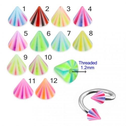 Twisted Steel Barbell with UV Fancy Cones (Pack of 10) - Monster Piercing