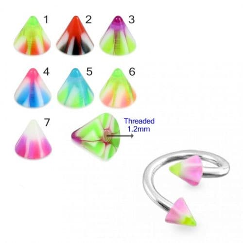 Twisted Barbell with Fancy Mixed color UV Cone (Pack of 10) - Monster Piercing