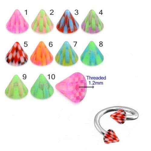 Twisted Barbell with Multi Color Rippon Design UV Cones (Pack of 10) - Monster Piercing