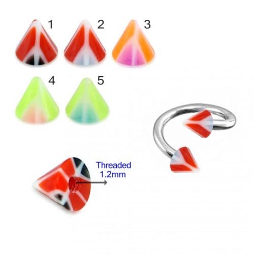 Twisted Barbell with UV Fancy Colourful Twin Peace Sign Cone (Pack of 10) - Monster Piercing