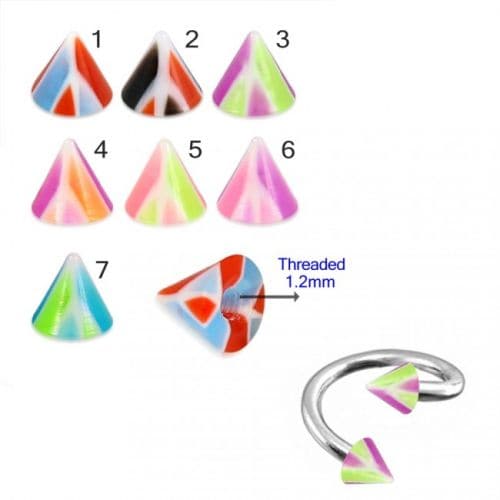 Twisted Barbell with UV Fancy Colourful Multi Layer Triangles Cone (Pack of 10) - Monster Piercing