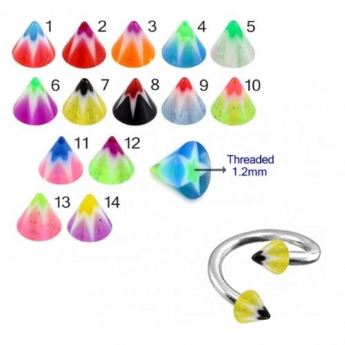 Steel Twisted Barbell with UV Fancy Multi Colors Star Cones (Pack of 10) - Monster Piercing