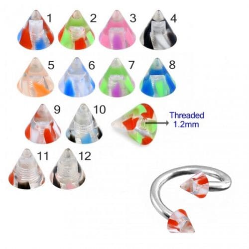 Twisted Barbell with UV Fancy Colourful Two Tone Transparent Cone (Pack of 10) - Monster Piercing