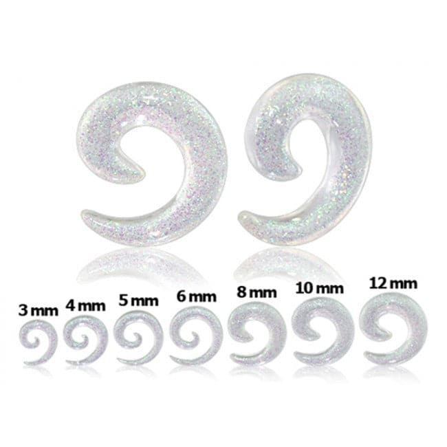 UV White Color Glitter Spiral Ear Expander - Monster Piercing