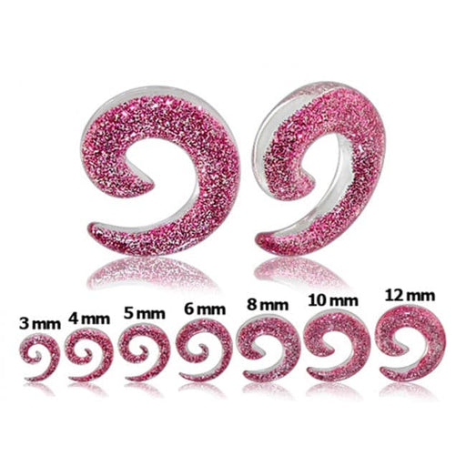 UV Pink Glitter Spiral Ear Stretcher Body Jewelry - Monster Piercing