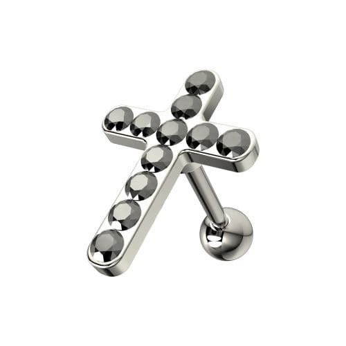 925 Sterling Silver CZ Jewelled Cross Cartilage Tragus Piercing Ear Stud - Monster Piercing