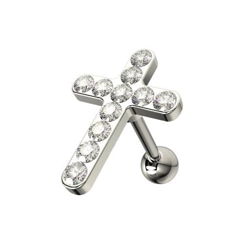 925 Sterling Silver CZ Jewelled Cross Cartilage Tragus Piercing Ear Stud - Monster Piercing