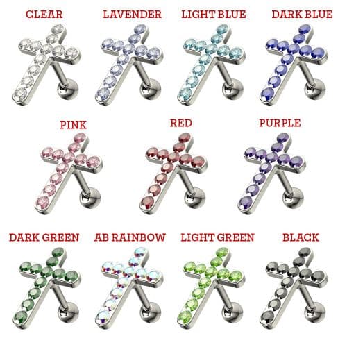 925 Sterling Silver CZ Jewelled Cross Cartilage Tragus Piercing Ear Stud - Monster Piercing