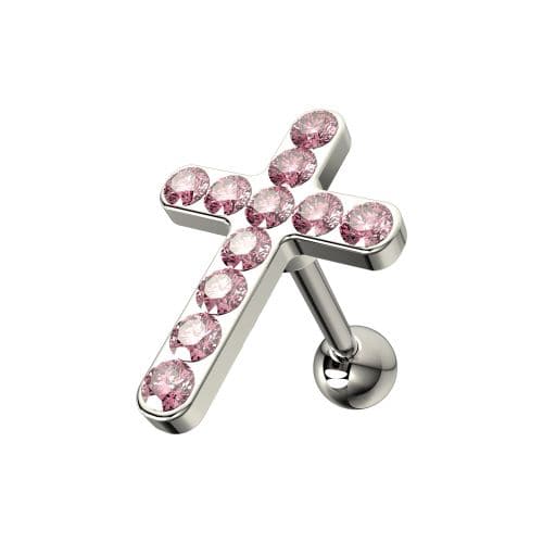 925 Sterling Silver CZ Jewelled Cross Cartilage Tragus Piercing Ear Stud - Monster Piercing